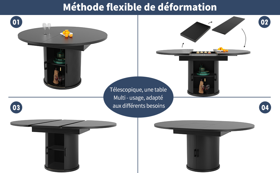 Table ronde extensible noir vue 4