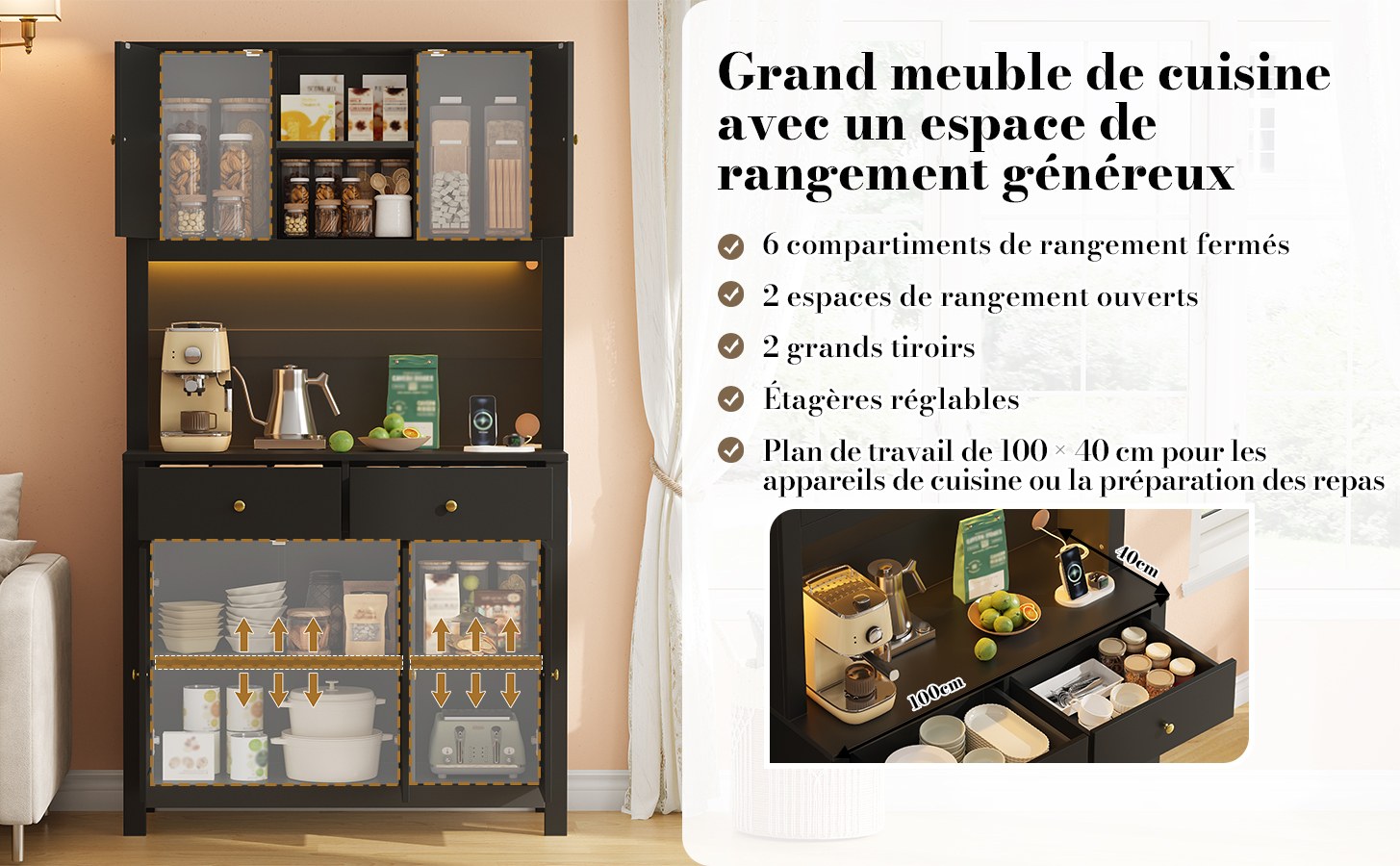 Buffet haut de cuisine Noir, vue 3