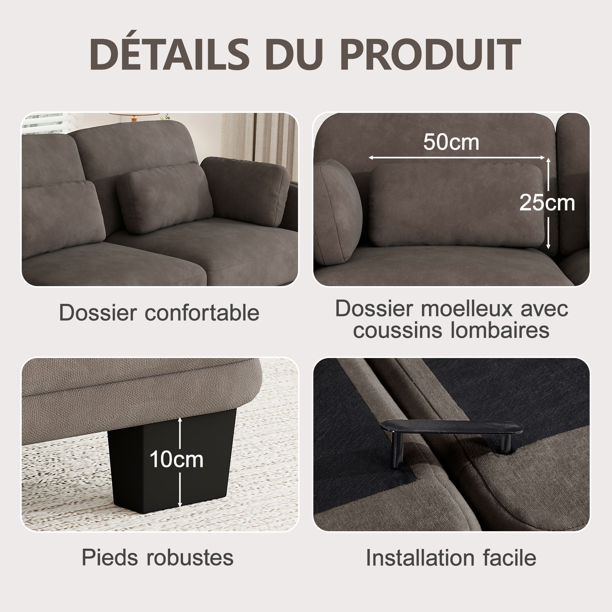 Vue complémentaire du canapé d’angle modulable