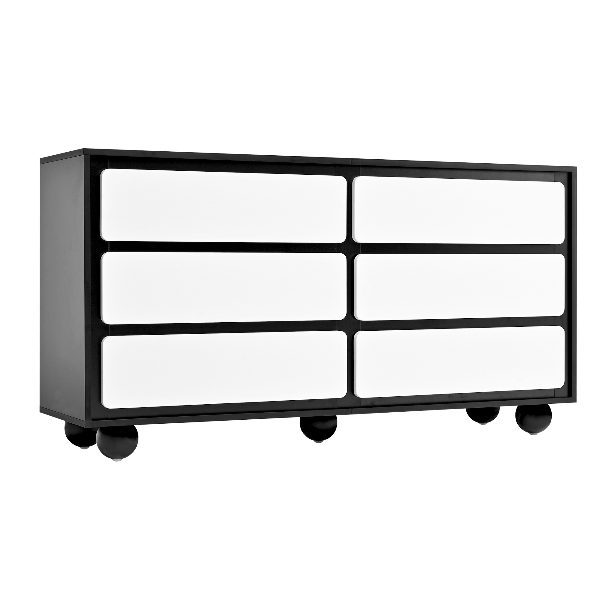 Commode Blanc et Noir - 6 Tiroirs - Panneaux de Particules - 140×38×74.5cm - Salon et Salle à Manger 6