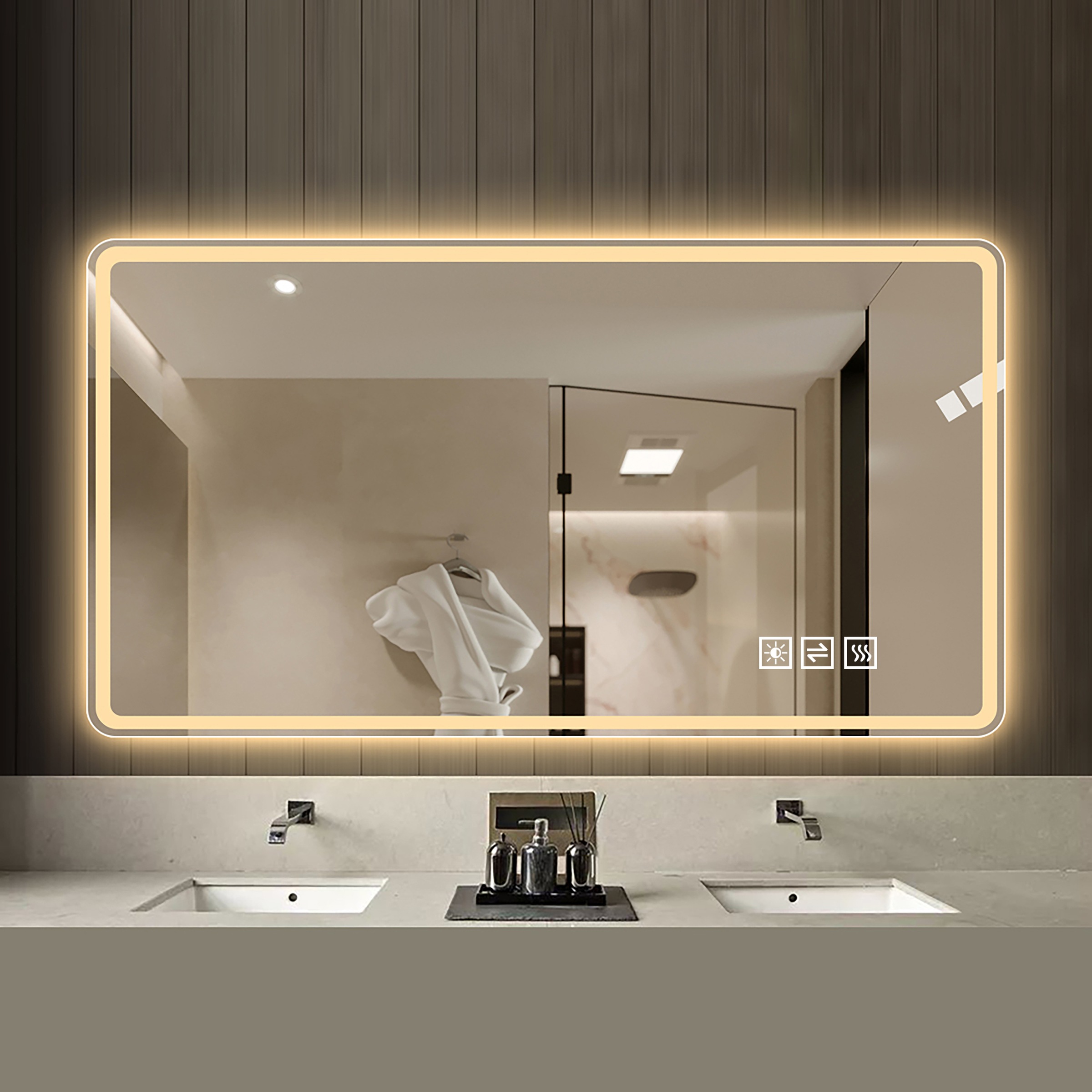 Miroir de Salle de Bain Argent, Sans Cadre, Éclairage LED, Anti-Buée, 3 Couleurs de Lumière - Verre - 120x60x2.9cm - Salle de Bain 2