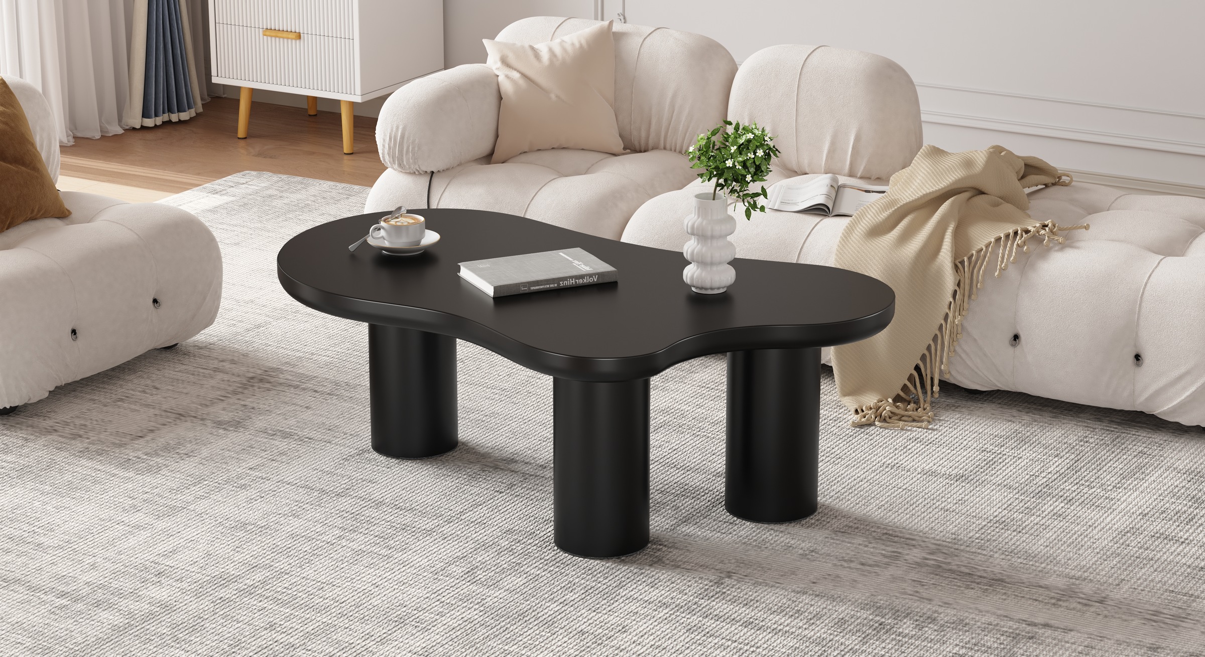 Table Basse Noir - Design Nuage - MDF - 107×66×40.5cm - Salon 1