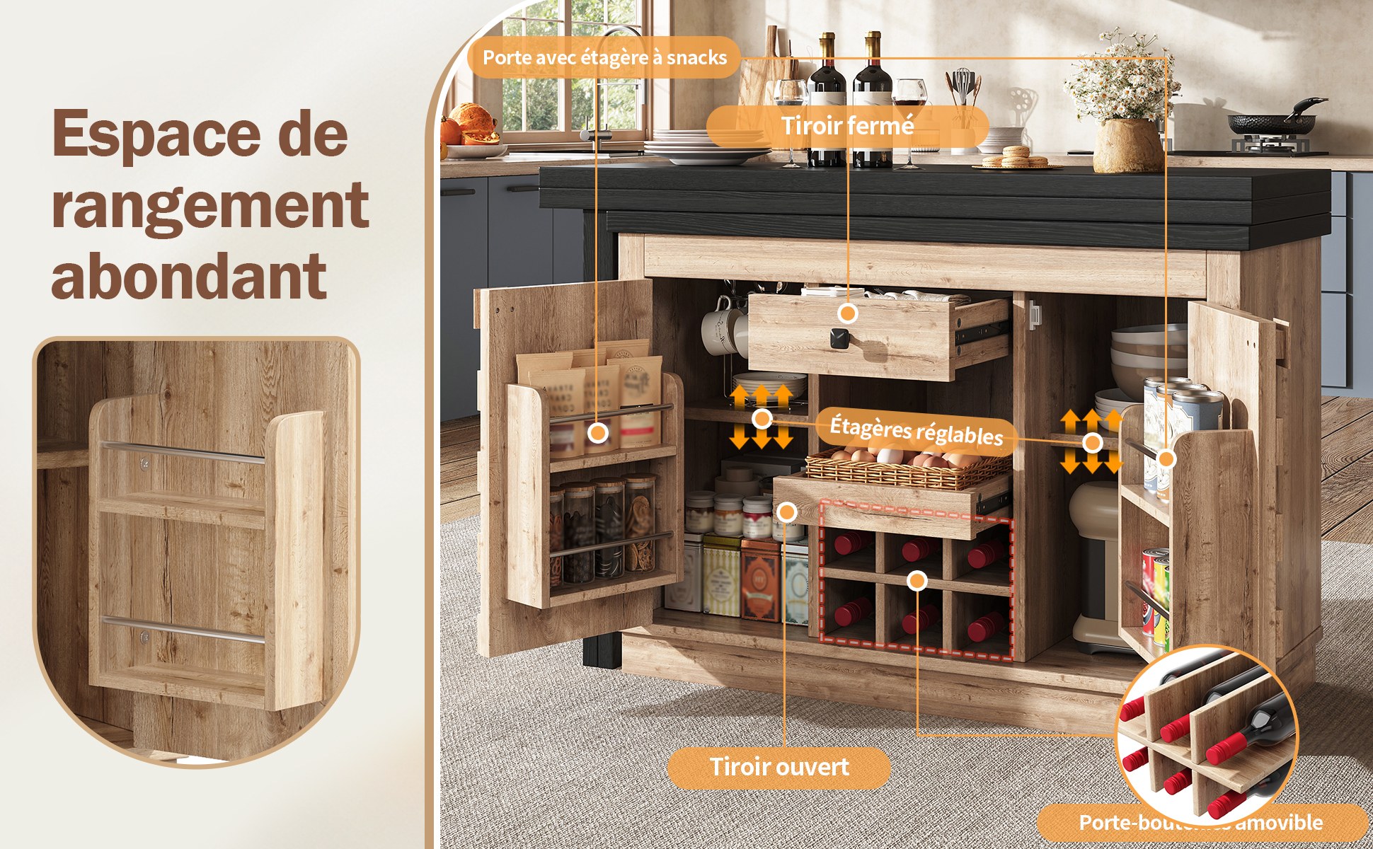 Îlot central de cuisine Marron, vue 4
