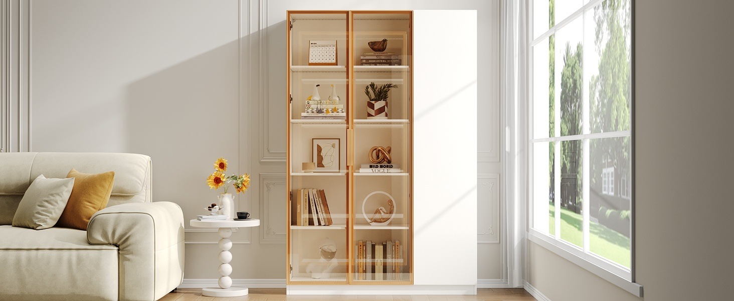 Vitrine Haute Blanc - Éclairage LED, 3 Portes, Étagères, Portes en Verre, Rangement à Vin - MDF - 110×35×165cm 3