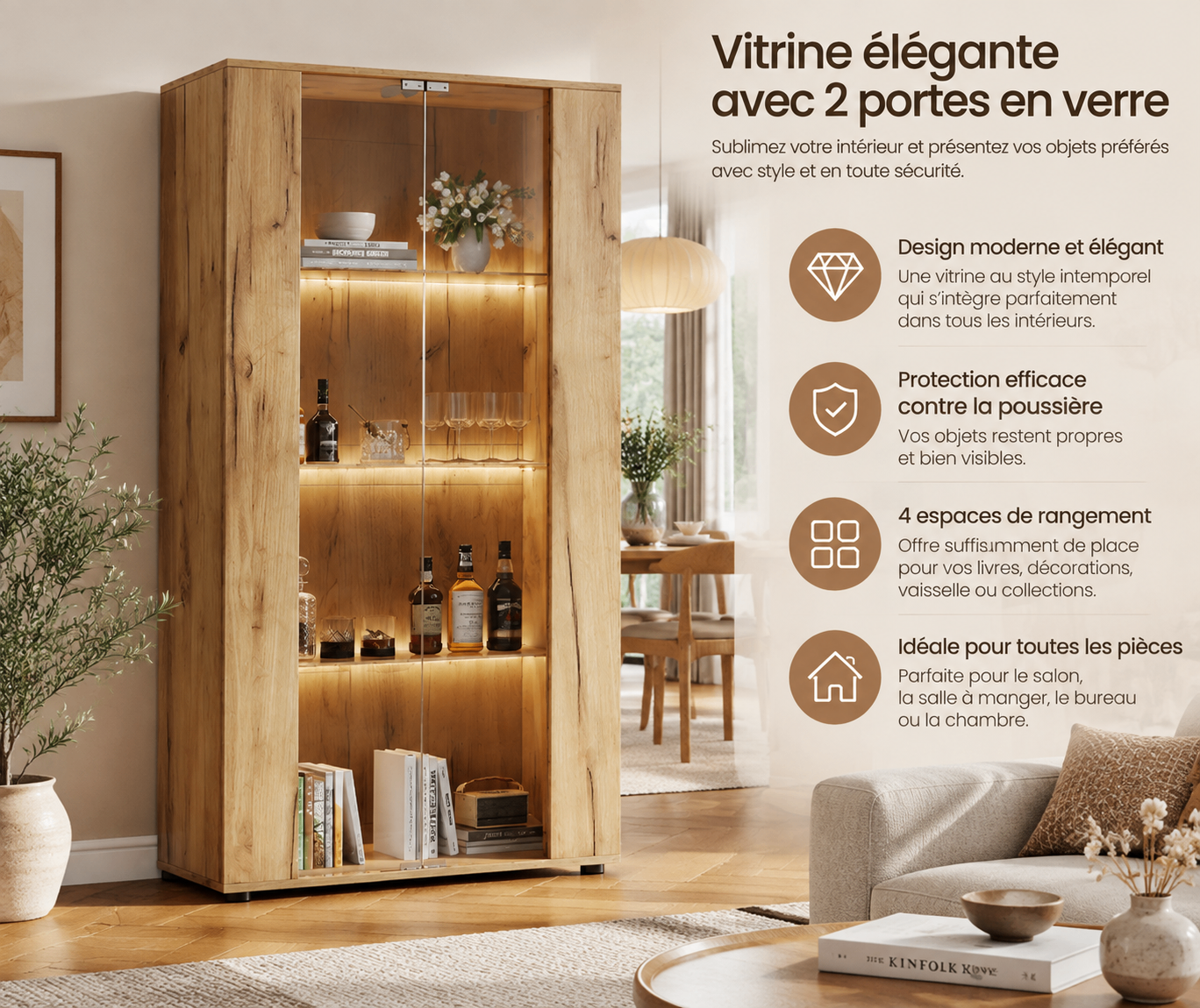 Vue complète de la vitrine LED naturelle