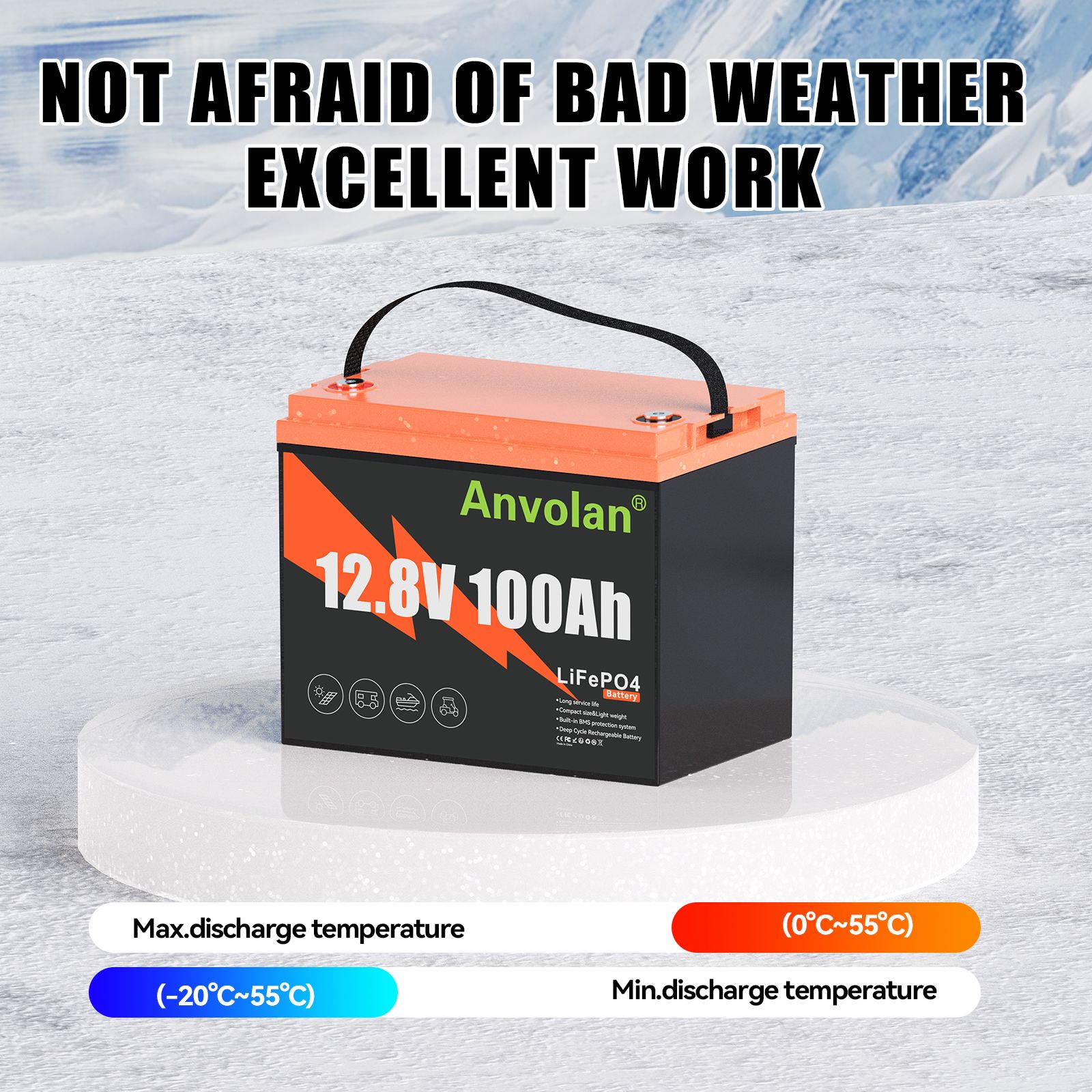 Batterie Anvolan 12,8V 100Ah LiFePO4 vue produit