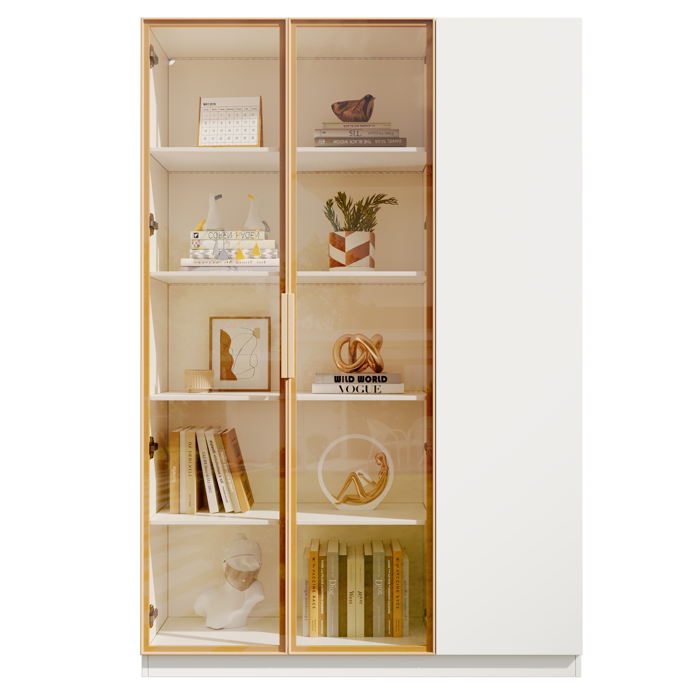 Vitrine Haute Blanc - Éclairage LED, 3 Portes, Étagères, Portes en Verre, Rangement à Vin - MDF - 110×35×165cm 6