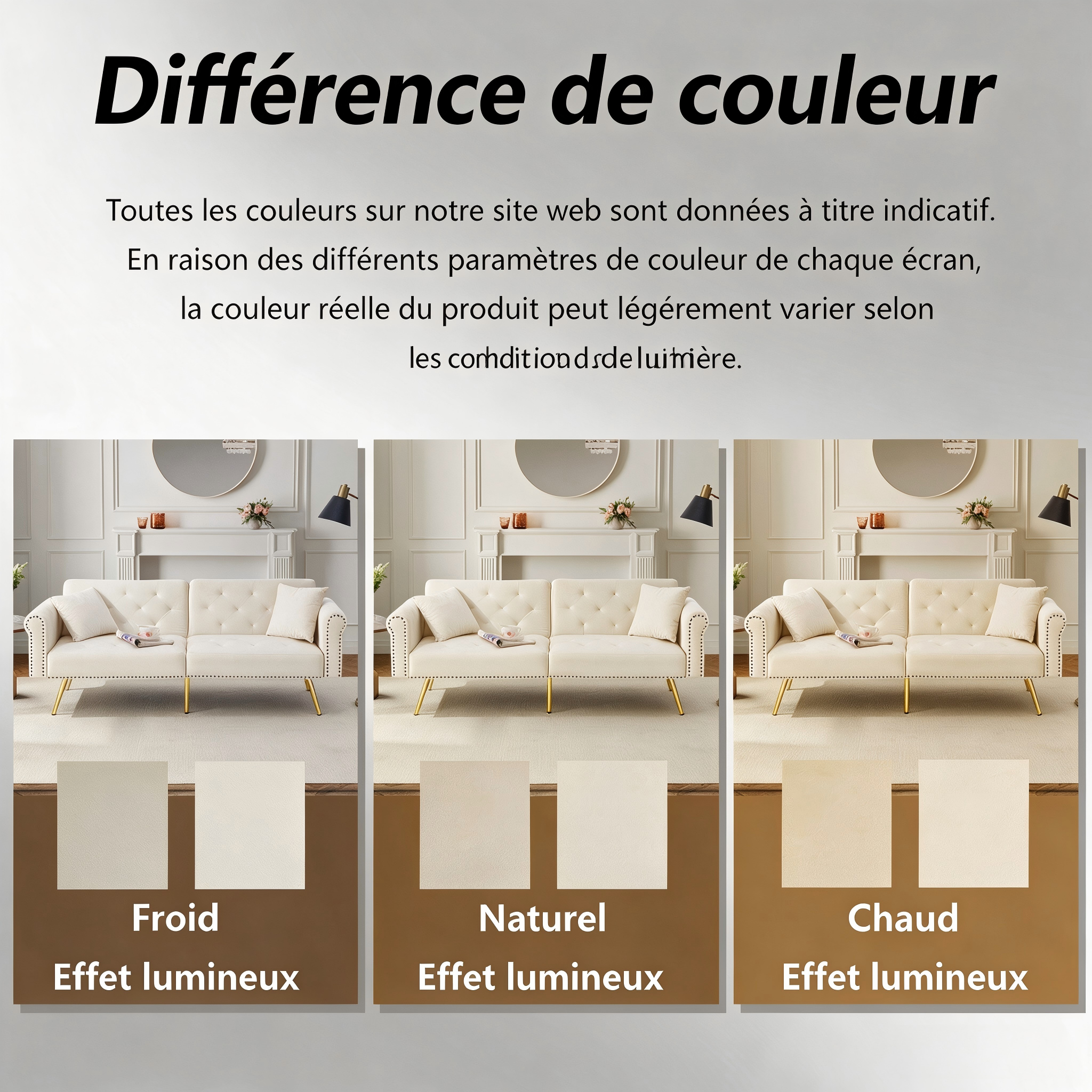 Canapé-lit 2 places moderne en velours beige - vue 3