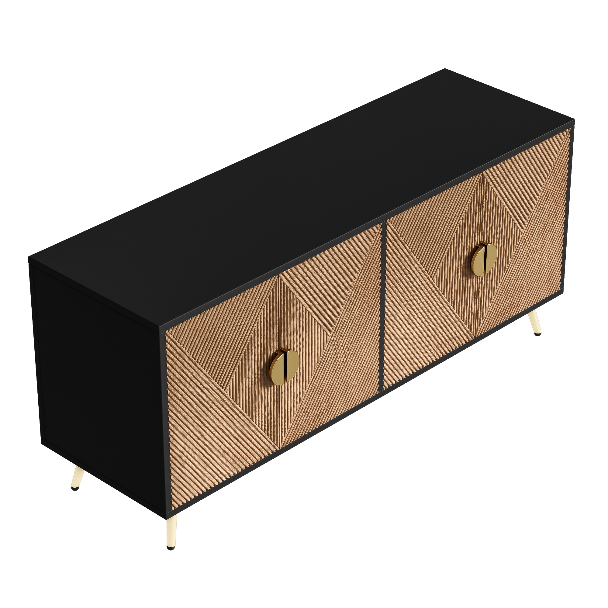 Buffet Noir, 4 Portes, Rangement, Fermeture Douce, Design Moderne, Structure Robuste - MDF et Panneaux de Particules - 160x40x75cm 6