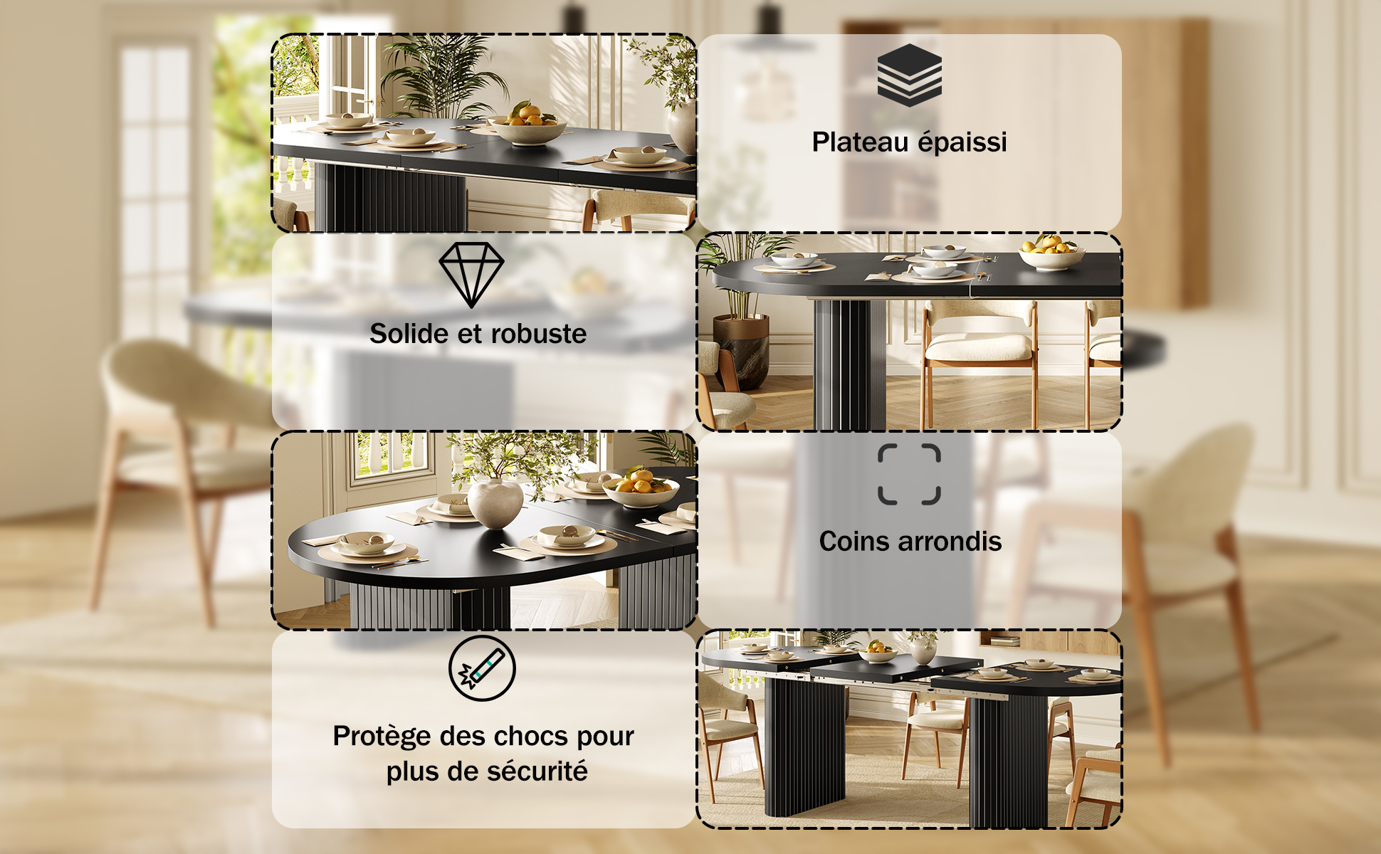 Table extensible noir 120x80 vue 2