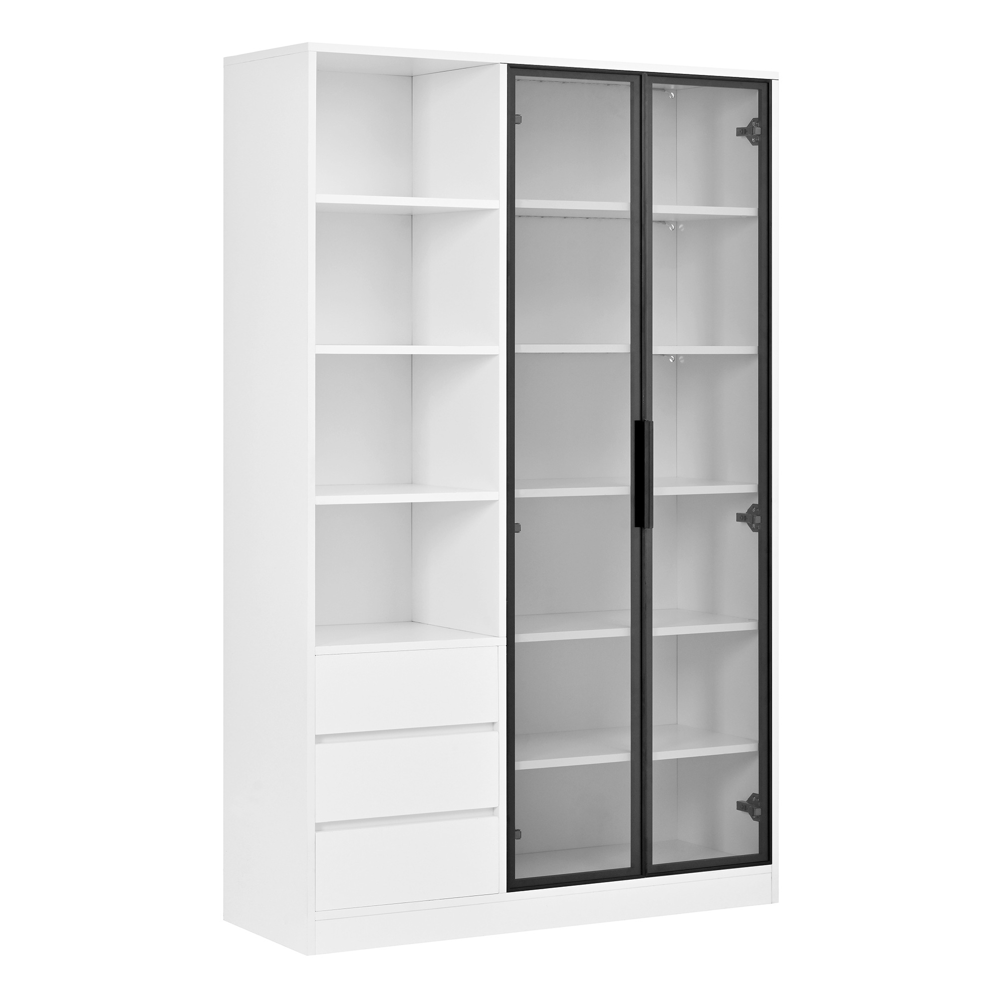 Vitrine Blanc - Éclairage LED, 3 Tiroirs, Portes, Étagères, Portes en Verre - MDF et Panneaux de Particules - 100×35×160cm 5