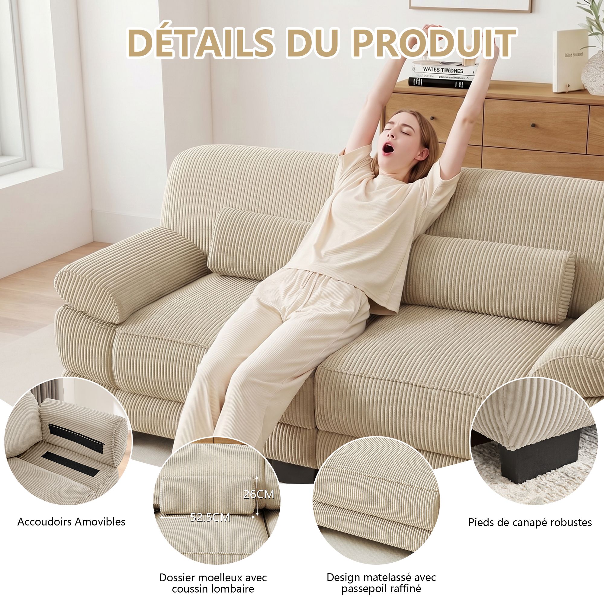 Canapé panoramique modulable beige