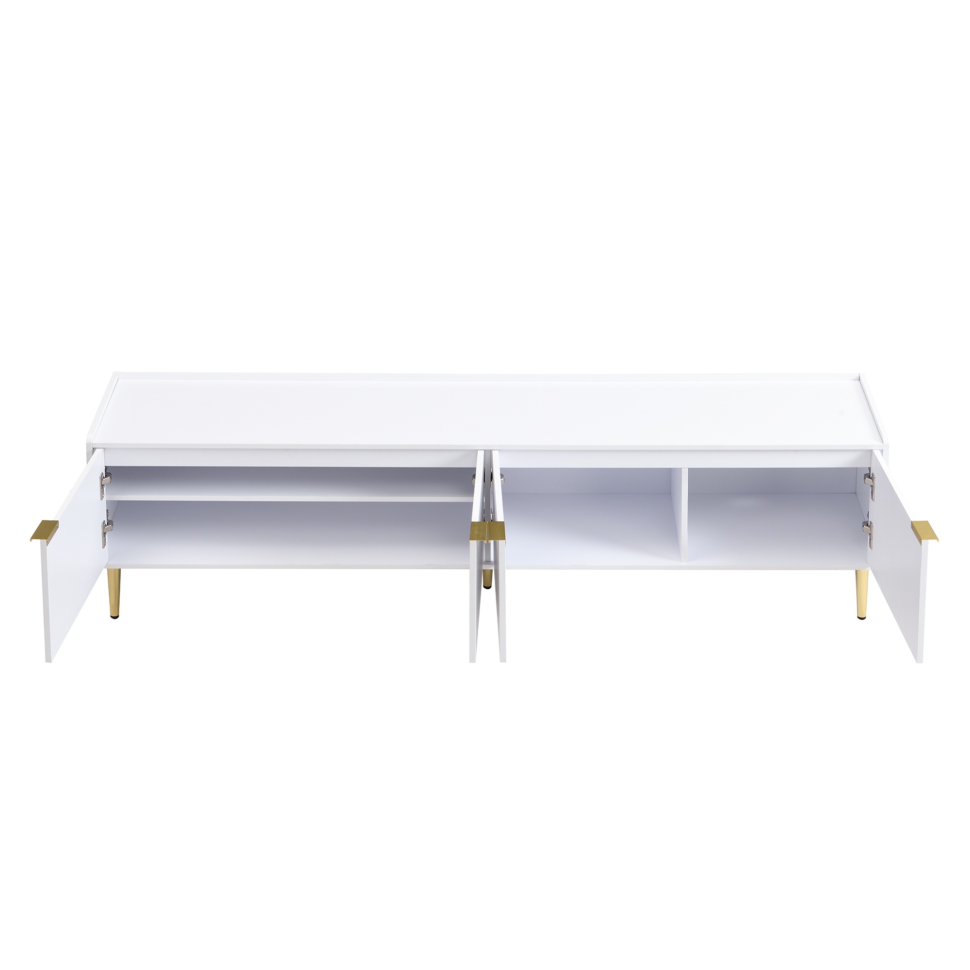 Meuble TV Blanc, Rangement, Gestion des Câbles, Design Moderne, Structure Robuste, Finition Haut de Gamme - MDF - 170x35x47.5cm 1