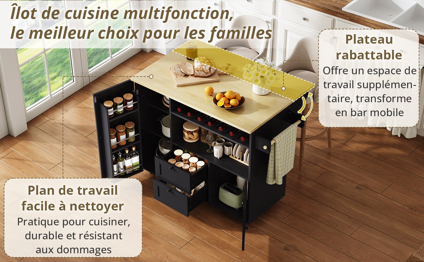 Îlot central de cuisine Marron, vue 3