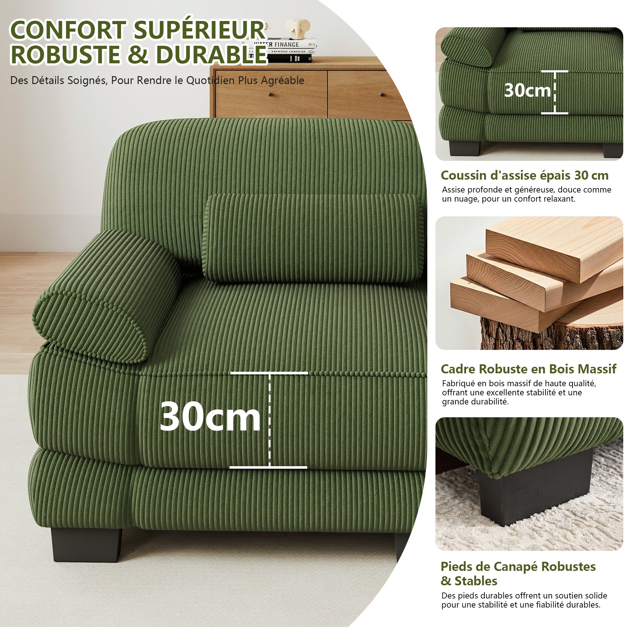 Canapé panoramique modulable vert