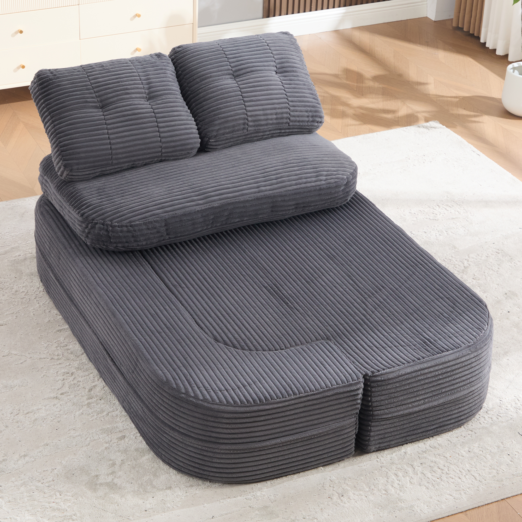 Fauteuil-lit 2-en-1 en corduroy gris foncé avec repose-bras réglable - vue 3