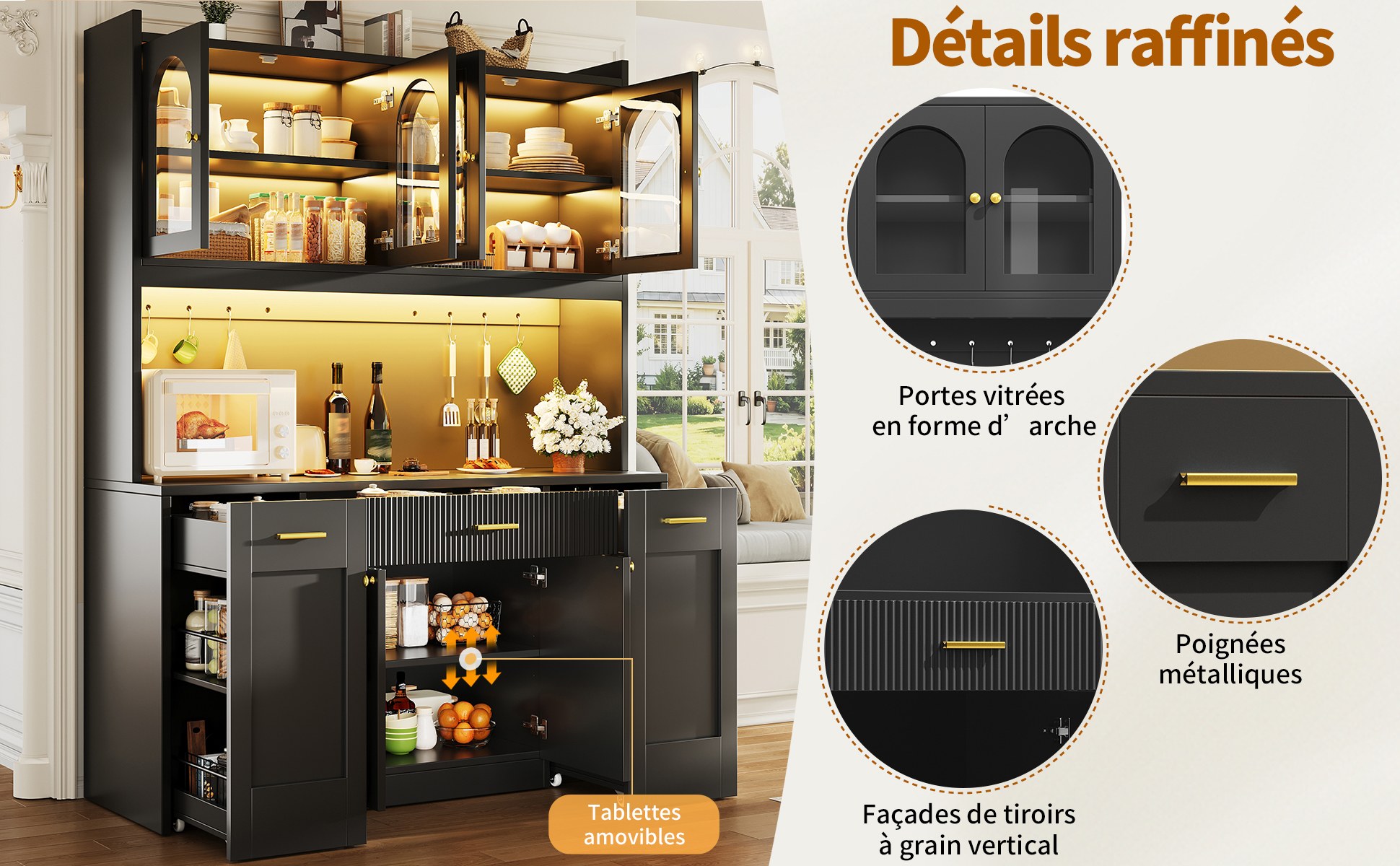 Buffet haut de cuisine Noir, vue 3