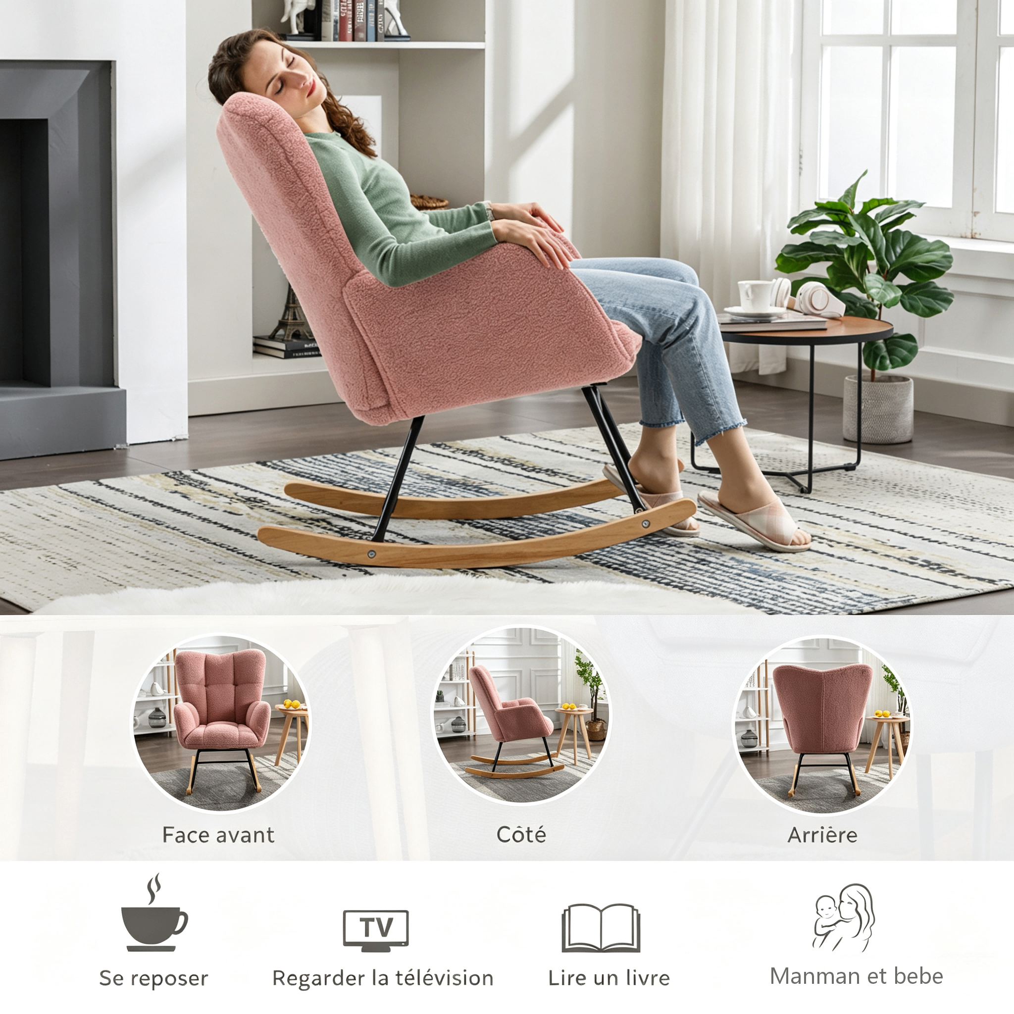 Fauteuil à bascule rose en Teddy - vue 4