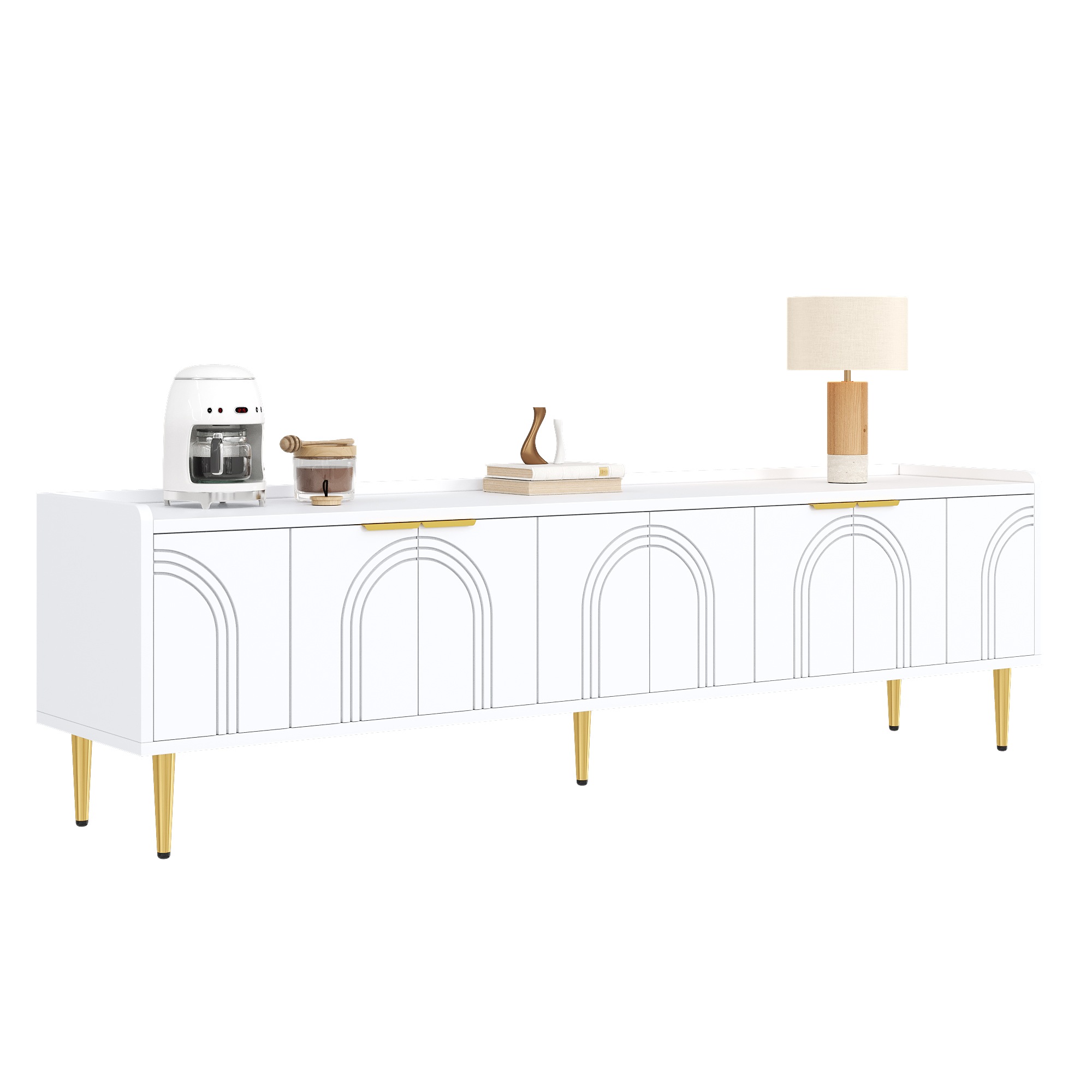Meuble TV Blanc, Rangement, Gestion des Câbles, Design Moderne, Structure Robuste, Finition Haut de Gamme - MDF - 170x35x47.5cm 3