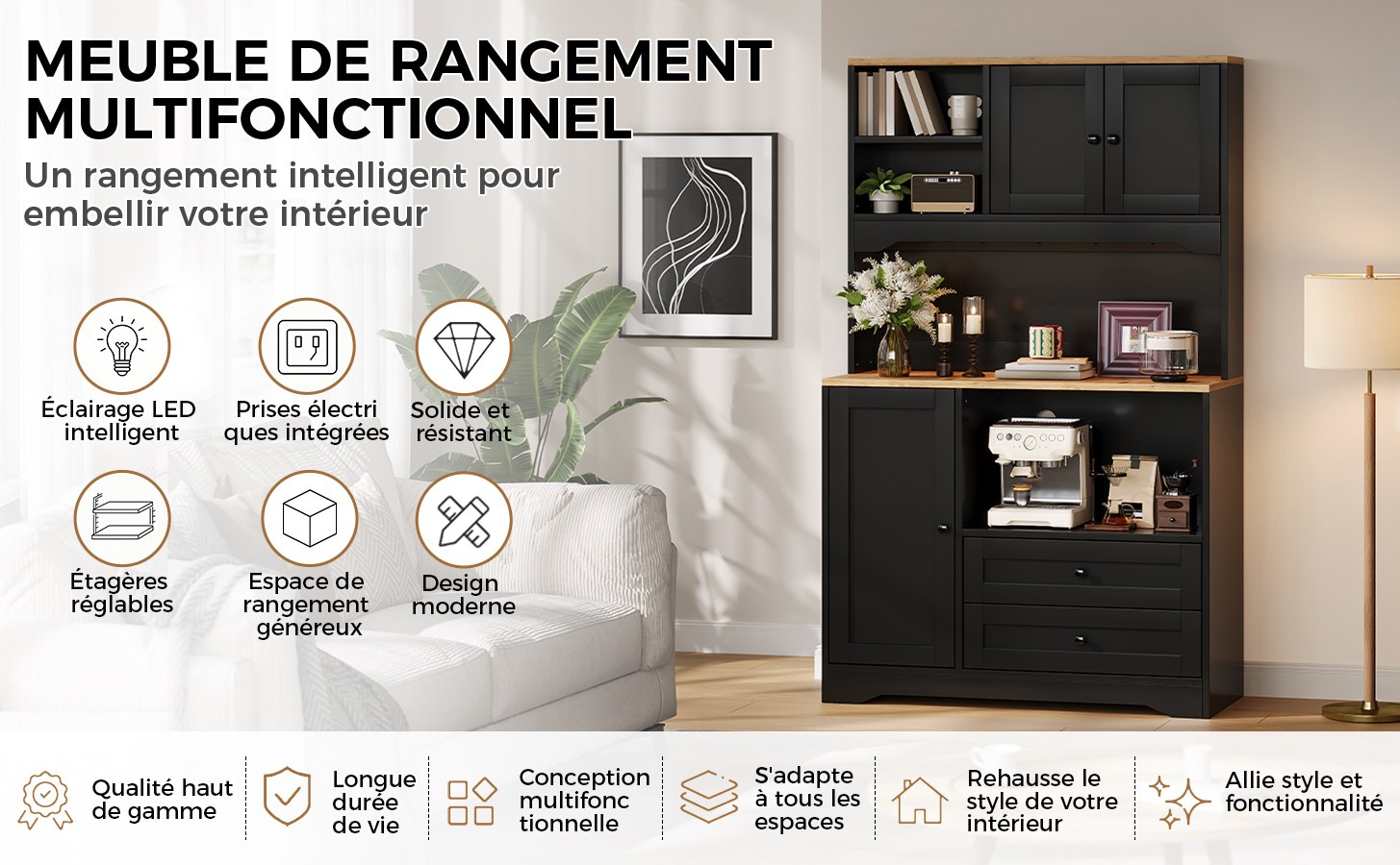 Buffet haut de cuisine Noir, vue 4