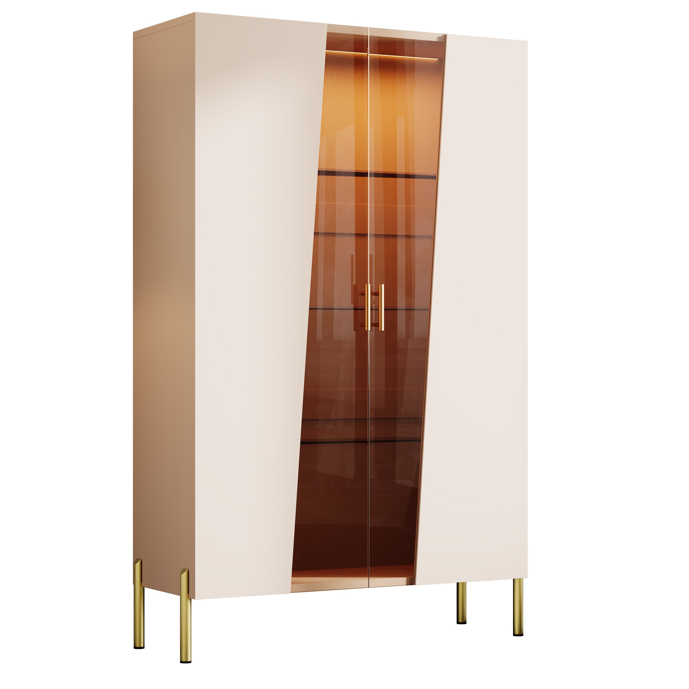 Vitrine Haute Beige - Éclairage LED, Portes, Étagères, Portes en Verre, Fermeture Douce - MDF et Verre - 72×40×145cm 6