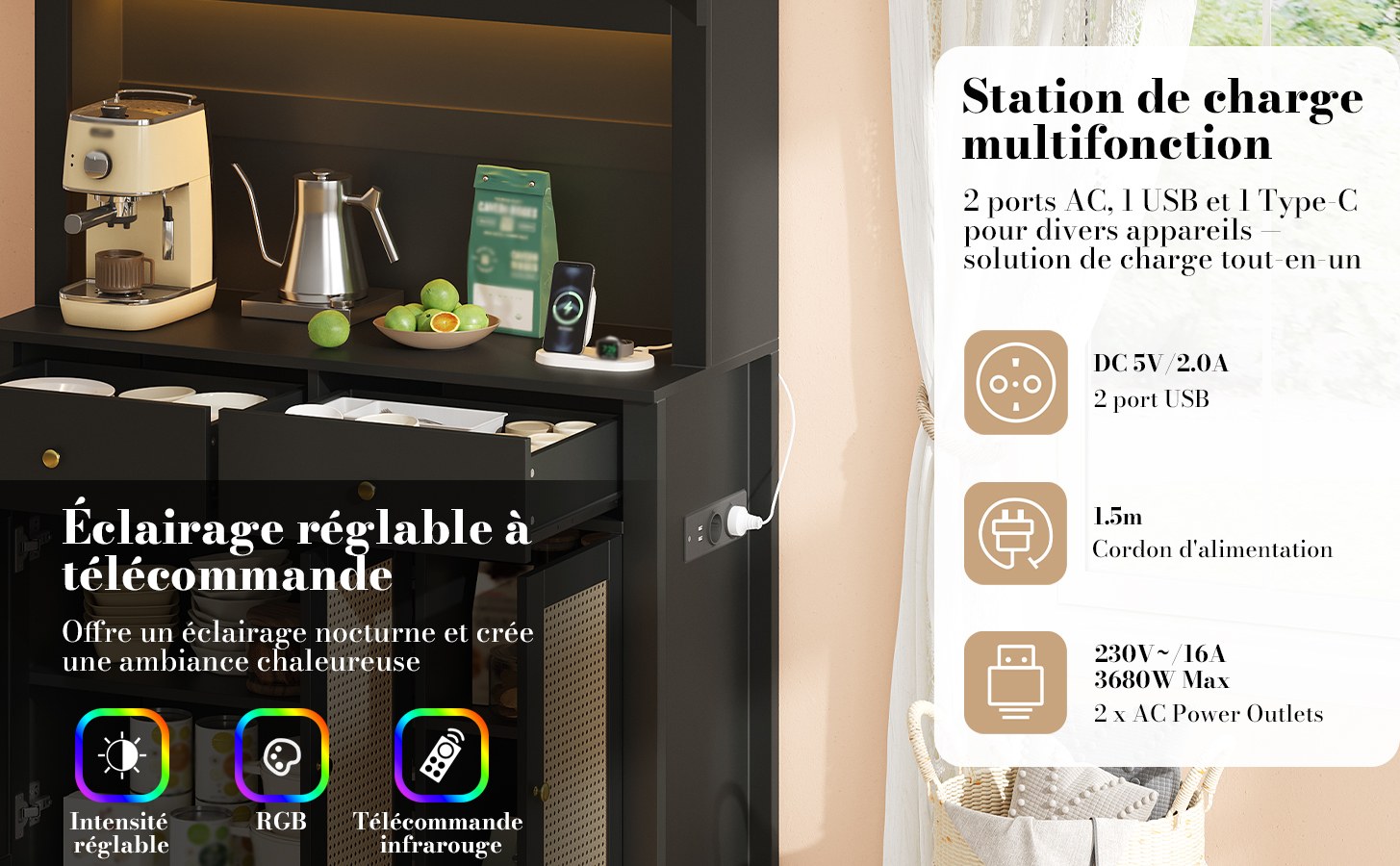 Buffet haut de cuisine Noir, vue 2