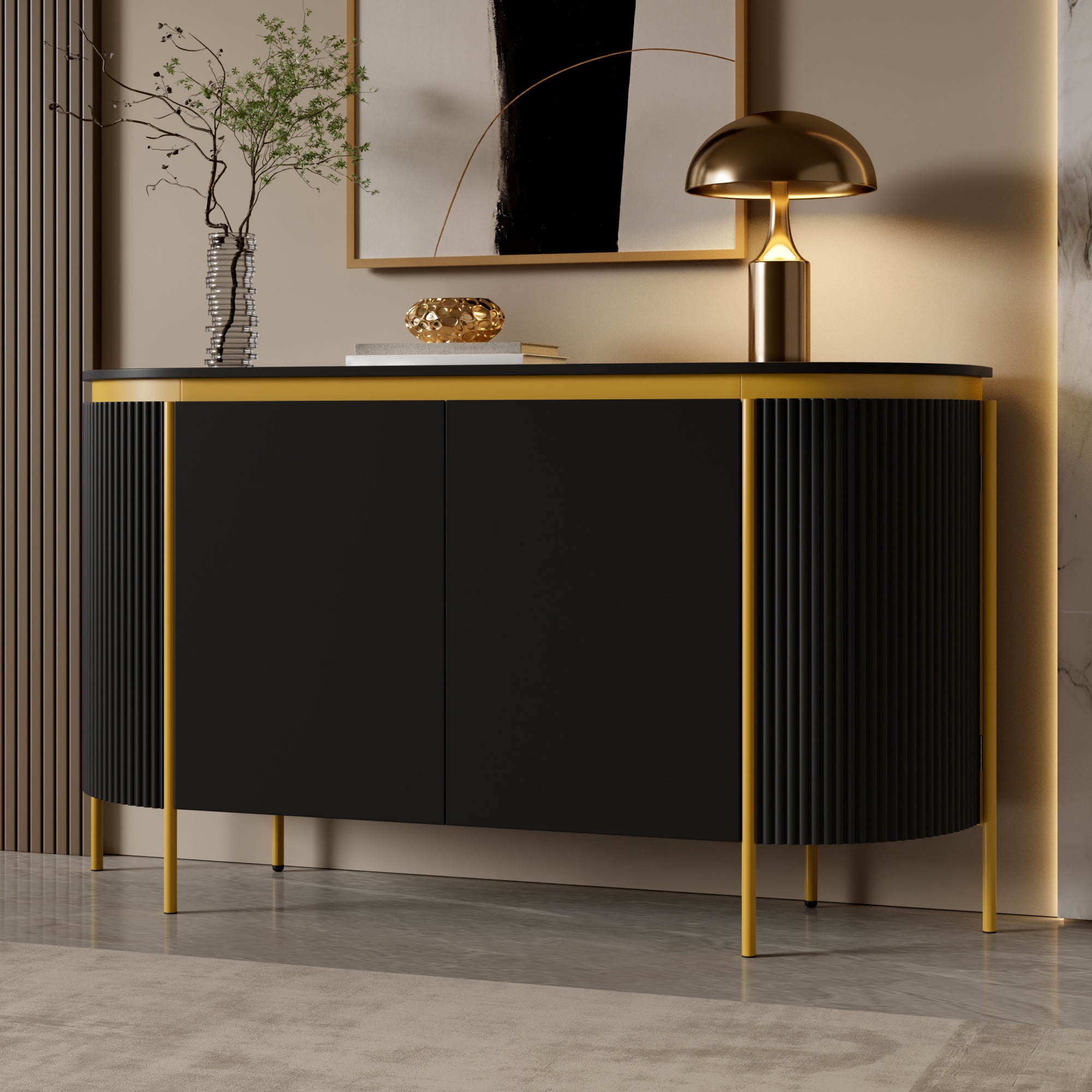 Buffet Noir - 4 Portes - MDF - 140×38×80cm - Salon et Salle à Manger 6