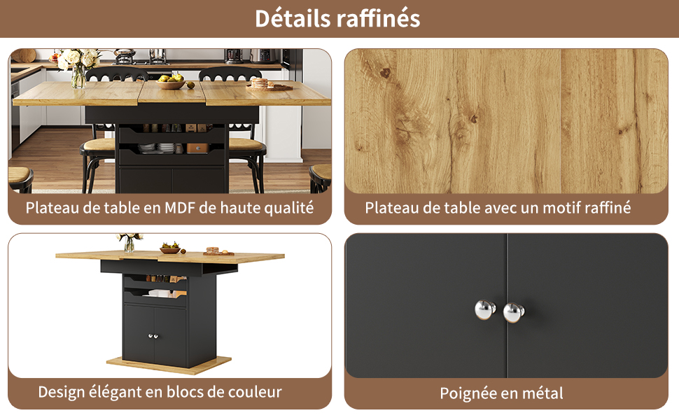 Table pliante noir tiroirs vue 2