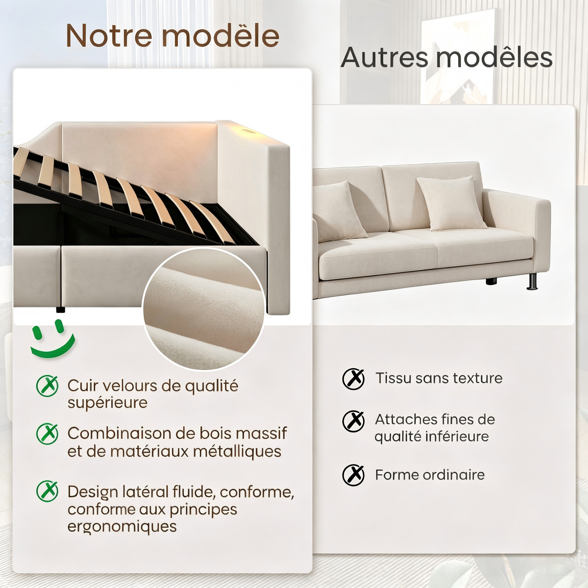Lit Beige 90 x 200 cm 3