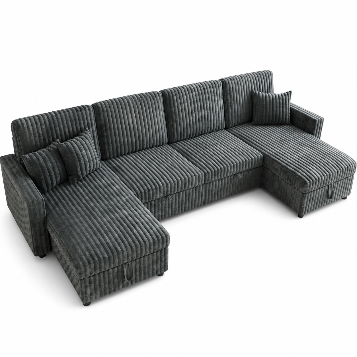 Canapé en U 6 places, convertible, avec coffre de rangement, modulable, avec USB/Type-C, en velours côtelé, Gris - détails