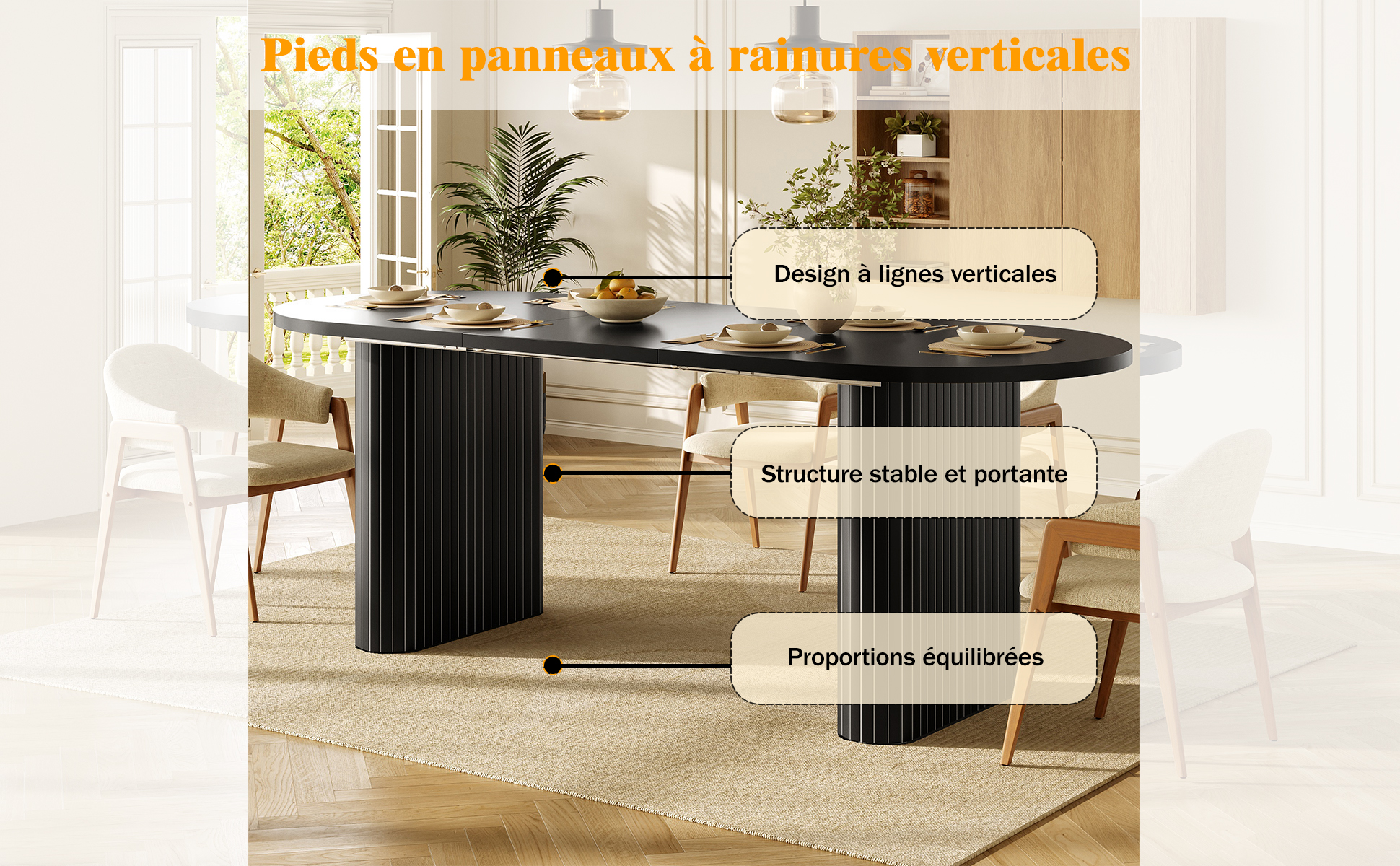 Table extensible noir 120x80 vue 3