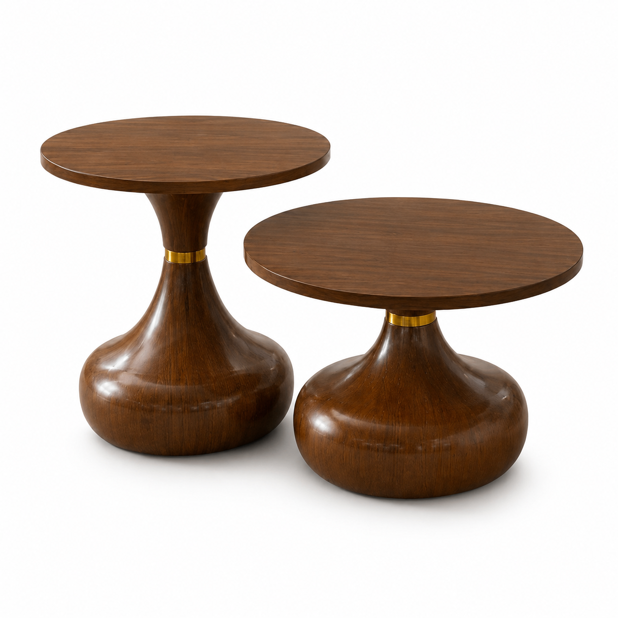 Lot de 2 tables basses rondes, tables d’appoint Ø 70 cm / Ø 50 cm, MDF et métal, Effet noyer