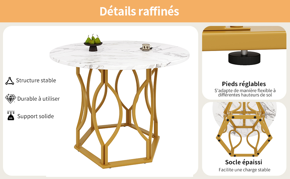 Table ronde doré blanc 100x100 6p vue 2