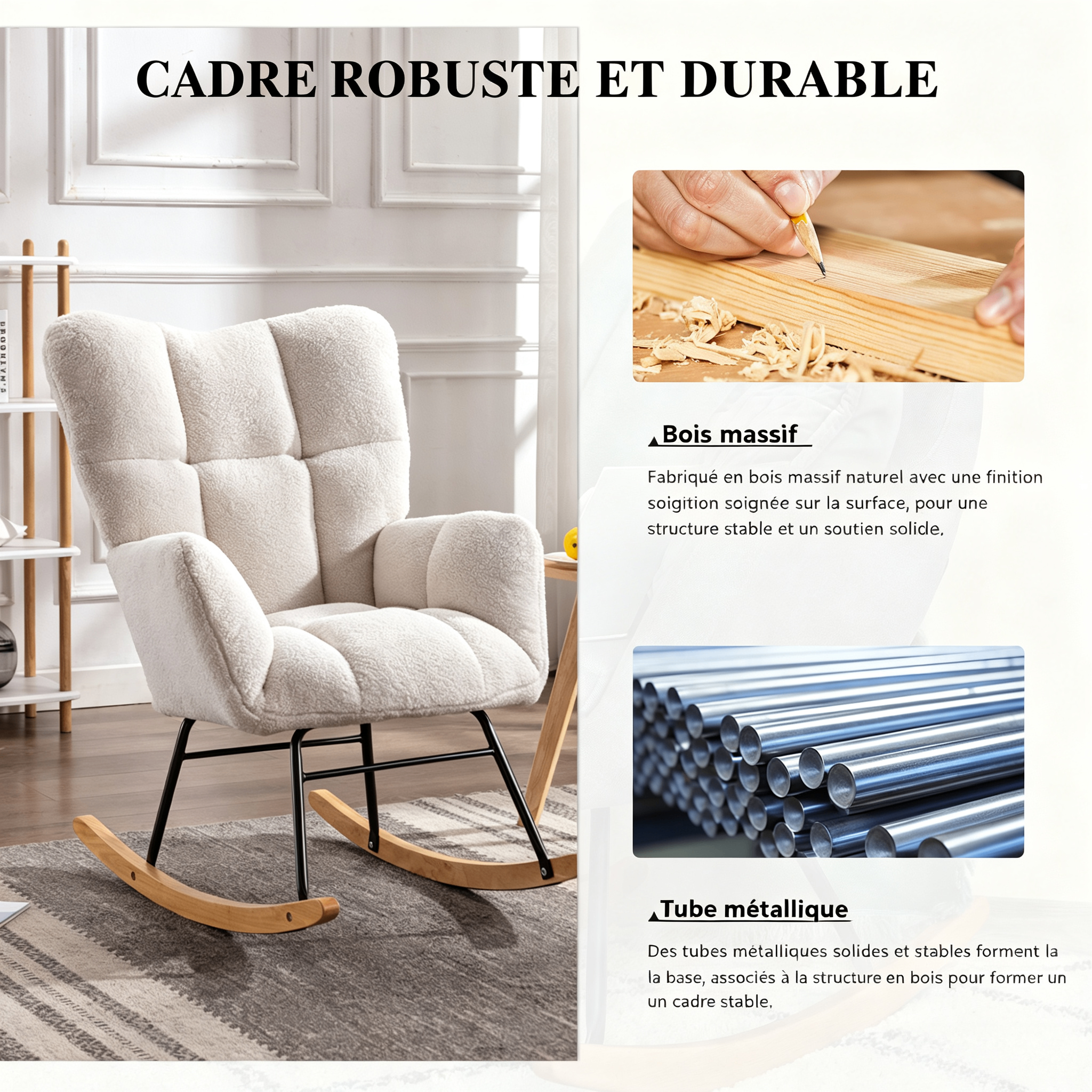 Fauteuil à bascule blanc en Teddy - vue 3