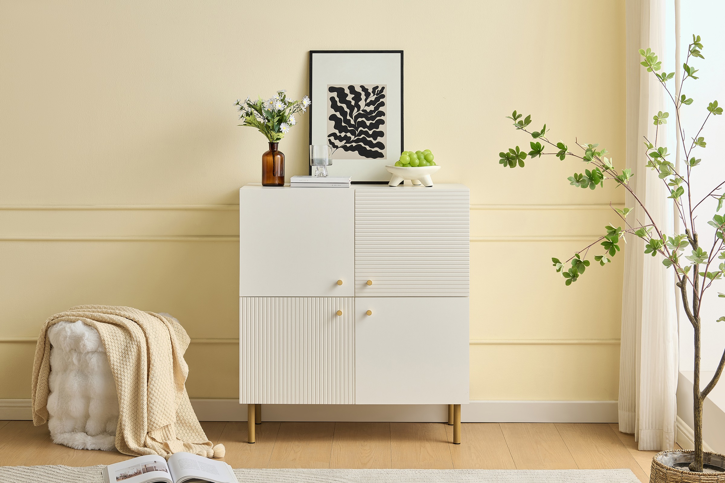 Buffet Blanc - Portes - MDF - 80×36×90cm - Salon et Salle à Manger 2