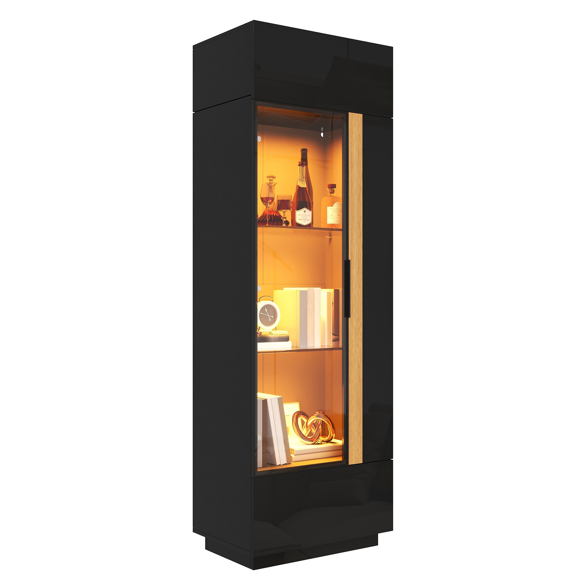 Vitrine Haute Noir - Éclairage LED, Portes, Portes en Verre, Éclairage Connecté - Panneaux de Particules - 60×40×180cm 3