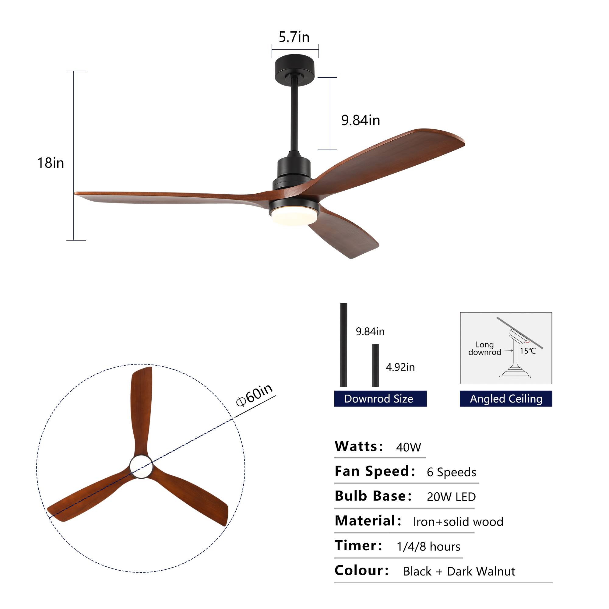 Ventilateur de plafond 150 cm 5