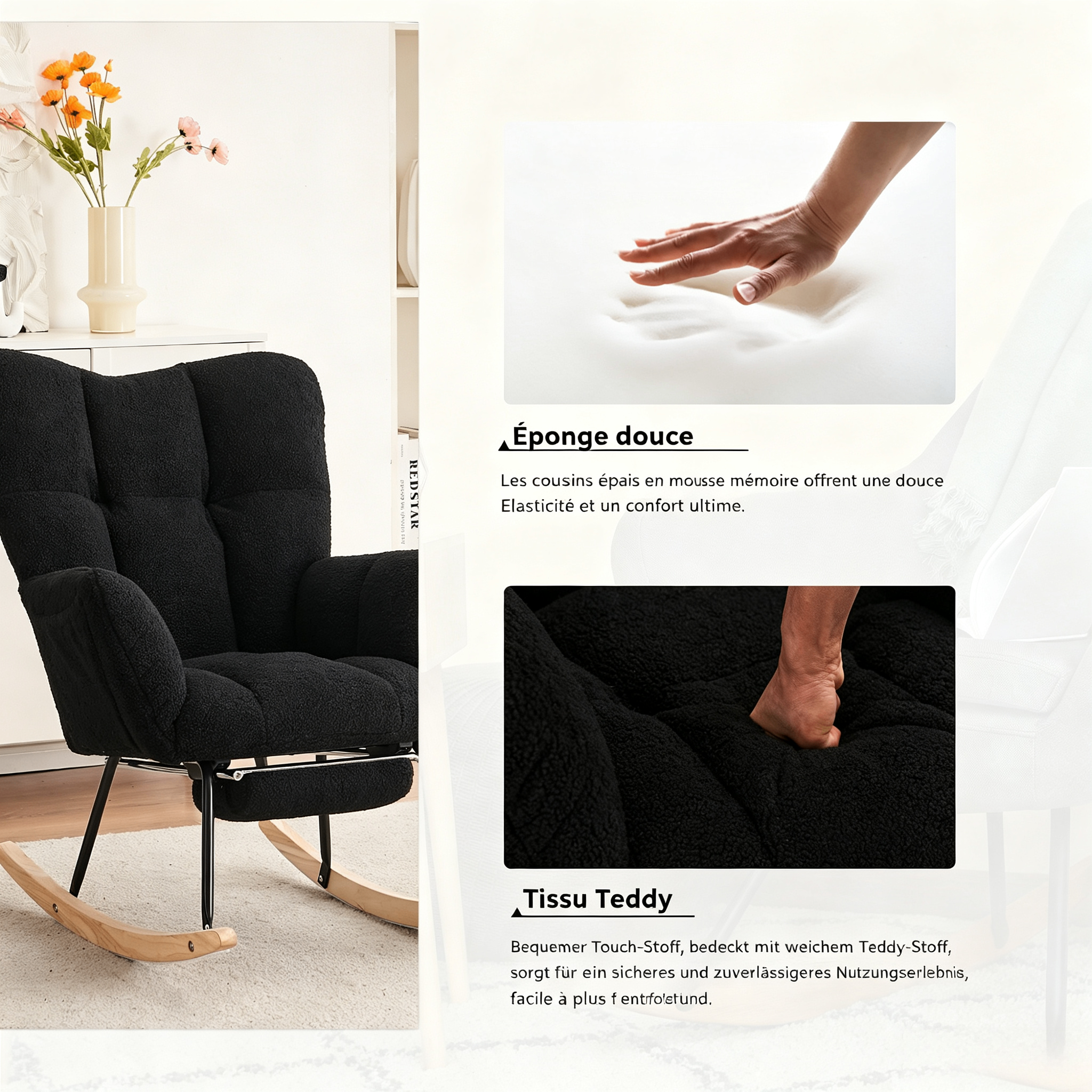 Fauteuil à bascule noir en Teddy - vue 3