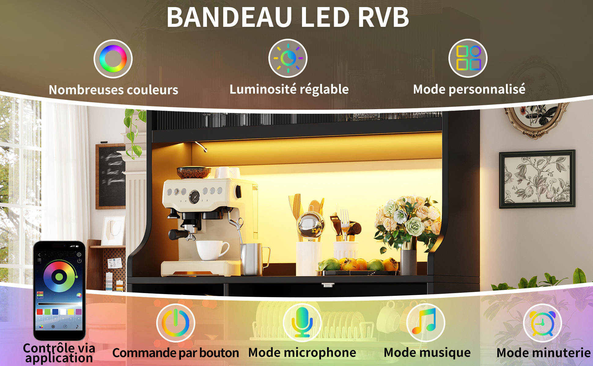 Buffet haut de cuisine Noir, vue 3