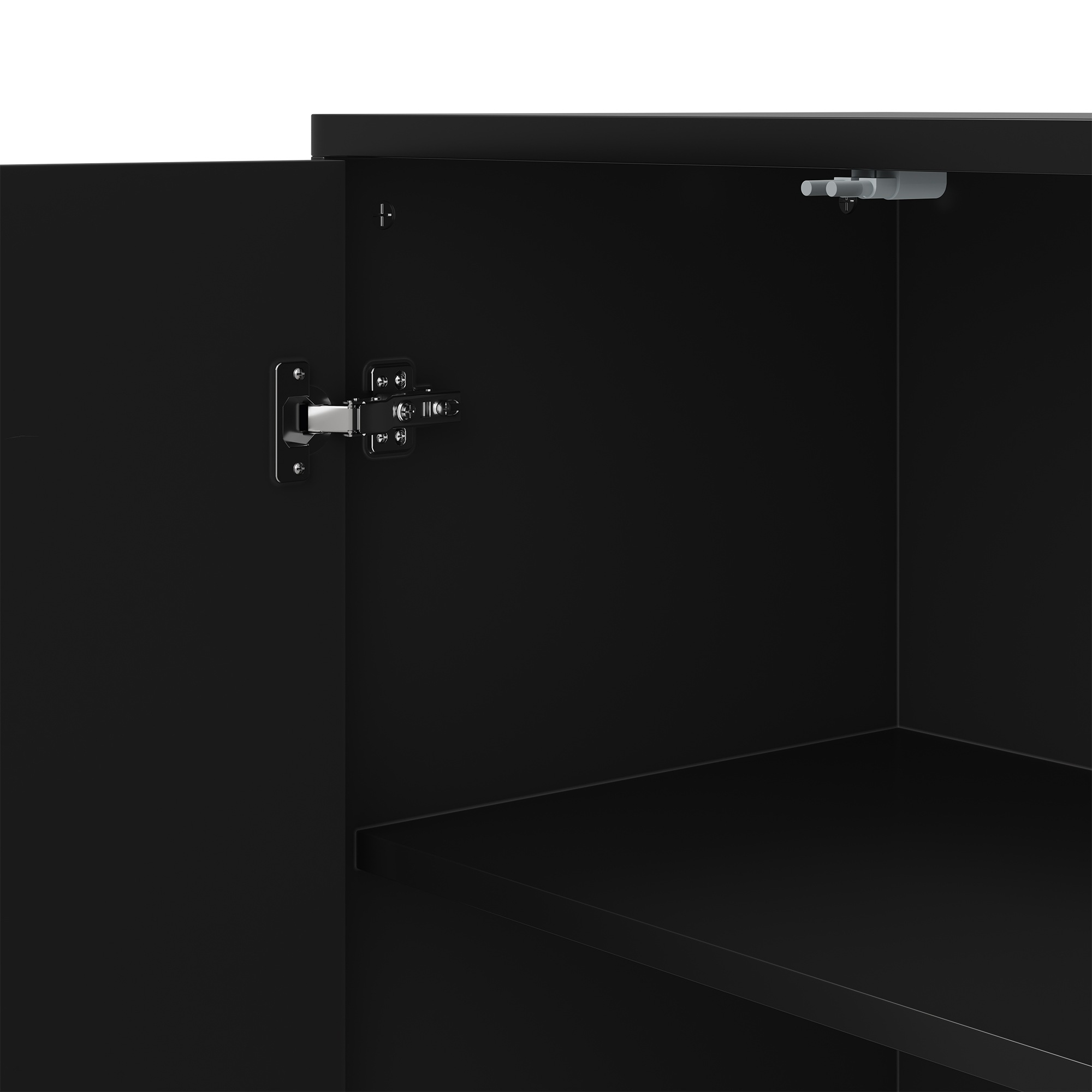 Buffet Noir - 4 Portes, Étagères, Fermeture Douce - MDF et Panneaux de Particules - 140×40×74cm - Salon et Salle à Manger 3