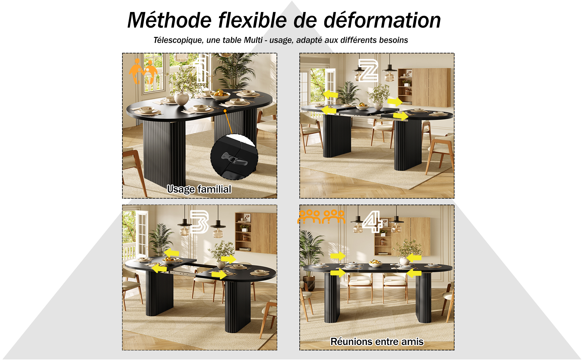 Table extensible noir 120x80 vue 4