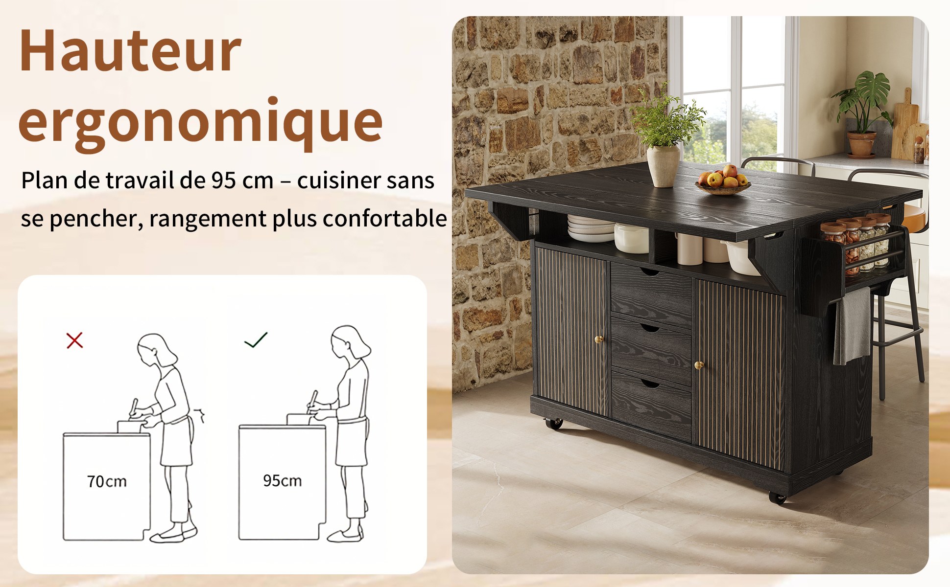 Îlot central de cuisine Noir, vue 4