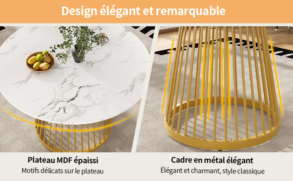 Table ronde doré blanc vue 3