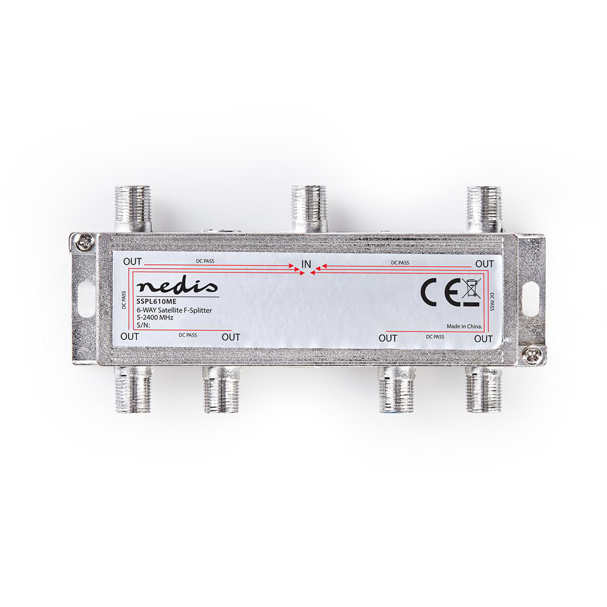 Nedis Répartiteur  5 - 2400 MHz  17.0 dB  Nombre d'entrées: 1  Nombre de sorties: 6  Impédance du haut-parleur externe: 75 Ohm  Zinc  Argent