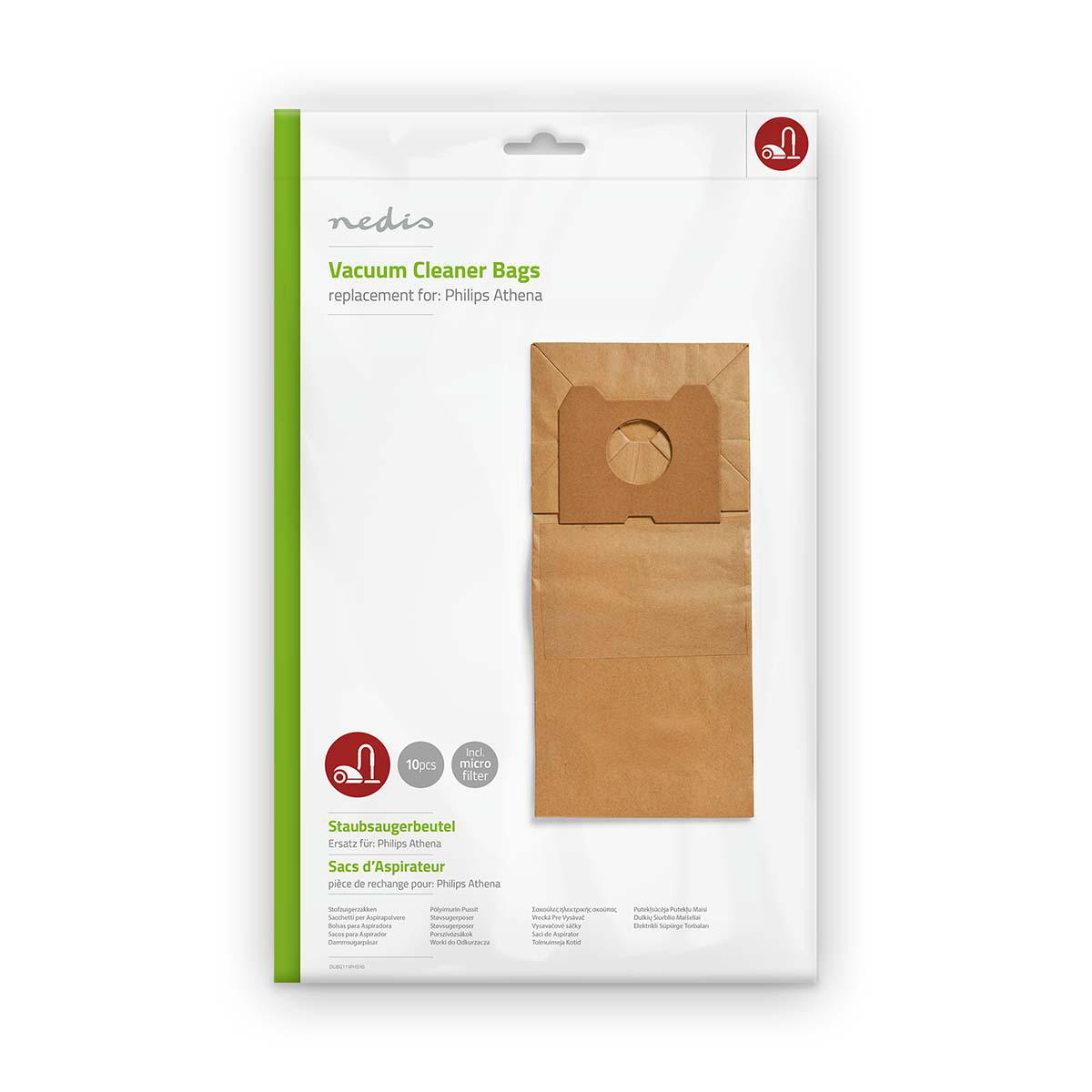 Nedis Sac d'aspirateur 10 pièces Papier - Le plus vendu pour: Philips Marron