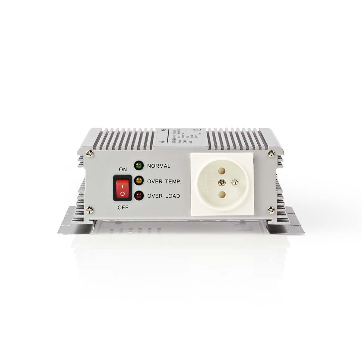 Nedis Convertisseur de tension modifiée onde sinusoïdale Tension d'entrée: 24 V DC Connexion (s) de sortie d'alimentation de l'appareil: Type E (CEE 7/5) 230 V AC 50 Hz 600 W Puissance de sortie maximale: 1500 W Pinces batterie Argent