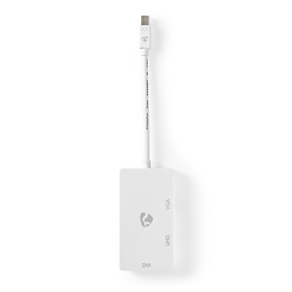 Nedis Câble Adaptateur Multi Mini DisplayPort Mini DisplayPort Mâle vers VGA Femelle + DVI-D 24+1 Broches Femelle + Sortie HDMI 2.0 0,2 m Blanc