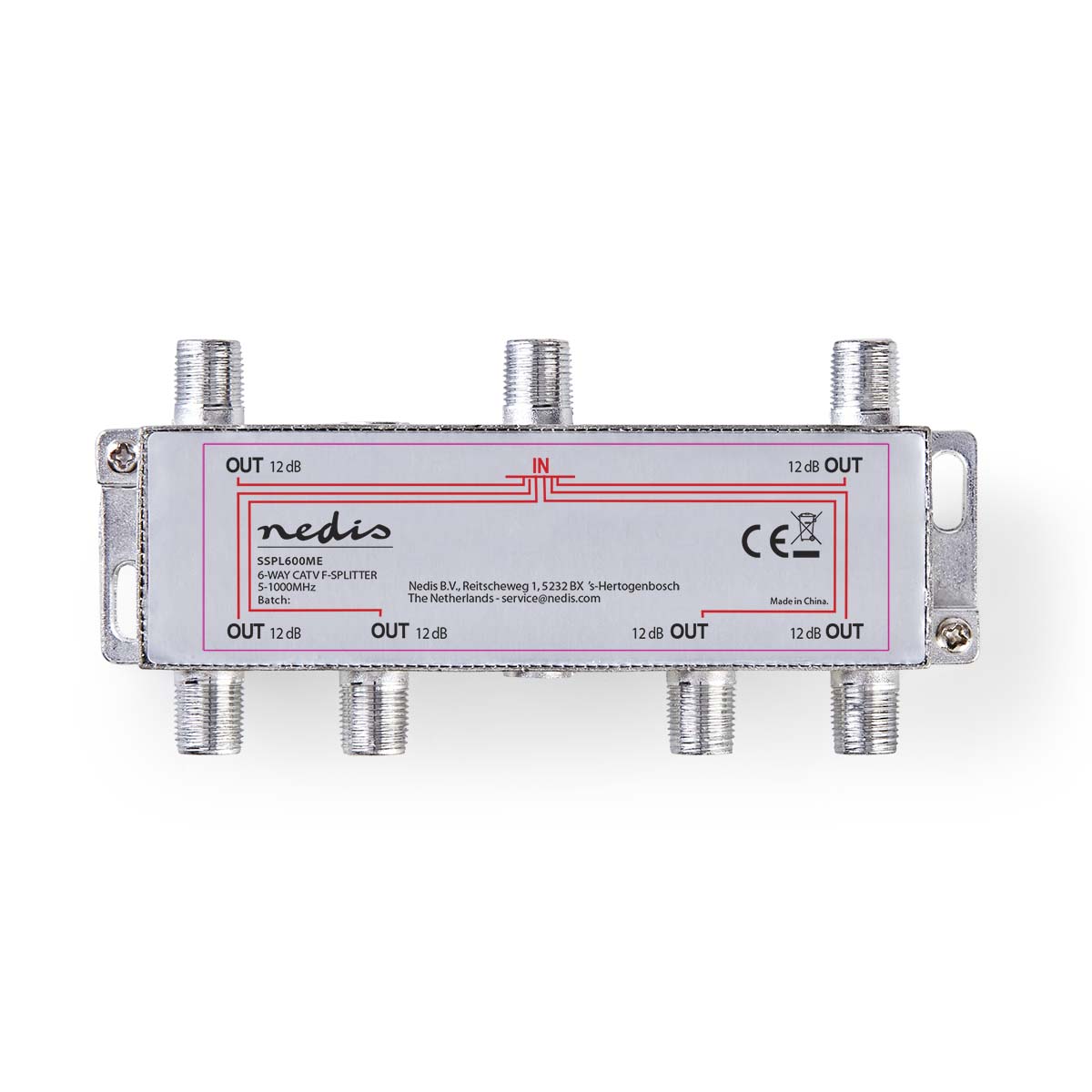 Nedis Diviseur CATV  5 - 1000 MHz  Perte d'insertion: 10.0 dB  Nombre de sorties: 6  75 Ohm  Zinc