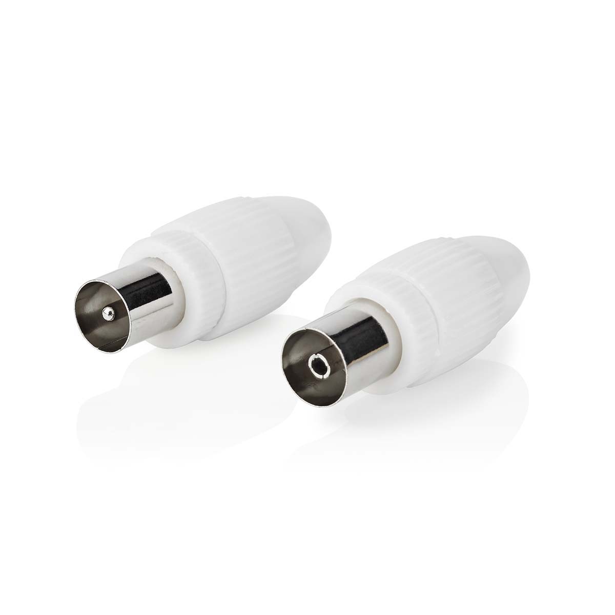 Nedis Conencteur IEC ( Coax)  Droit  Femelle / Mâle  Plaqué nickel  75 Ohm  Vis  Diamètre d'entrée de câble: 7.0 mm  Métal / PVC  Blanc  2 pièces  Boîte