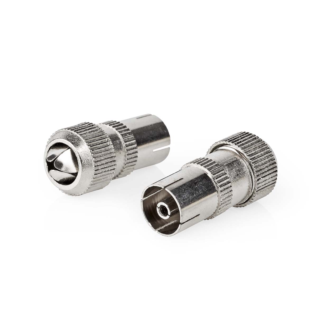 Nedis Conencteur IEC ( Coax)  Droit  Femelle  Plaqué nickel  75 Ohm  Vis  Diamètre d'entrée de câble: 7.0 mm  Métal  Argent  2 pièces  Boîte